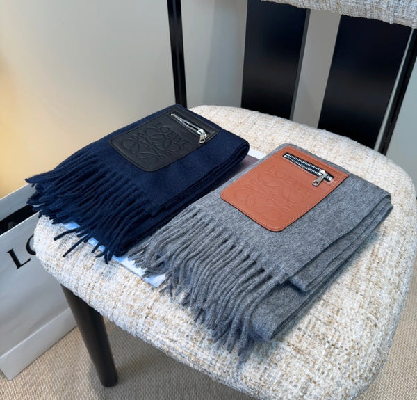 Loewe Scarf 180CM Dark Blue Mix Black Wool-blend Leather 969503