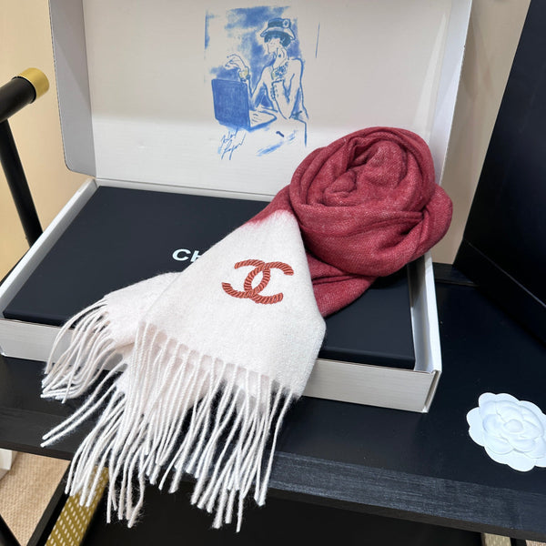 CC 25s Scarf 140cm White Bugundy Cashmere 973343