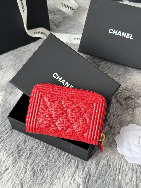 CC Classic Boy Coin Purse Red Gold-tone Grained Calfskin 242876