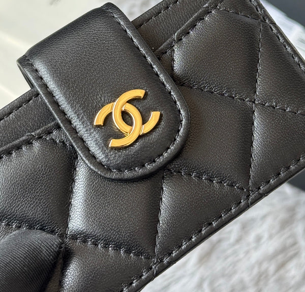 Porta carte a fisarmonica CC in metallo color oro nero, pelle di agnello 242644
