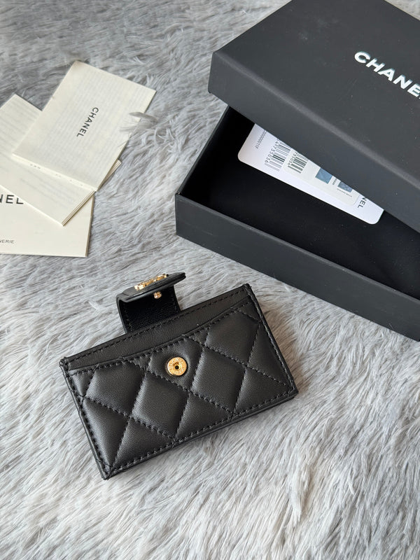 Porta carte a fisarmonica CC in metallo color oro nero, pelle di agnello 242644