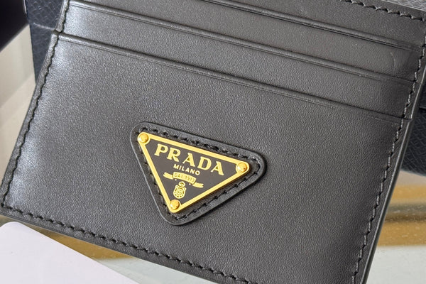 Porta carte Pra Gold Logo-Plaque in pelle Saffiano nera 