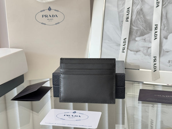 Porta carte Pra Gold Logo-Plaque in pelle Saffiano nera 