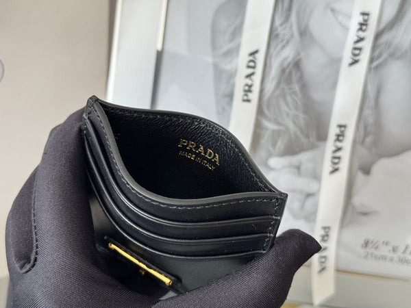Porta carte Pra Gold Logo-Plaque in pelle Saffiano nera 