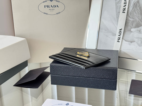 Porta carte Pra Gold Logo-Plaque in pelle Saffiano nera 