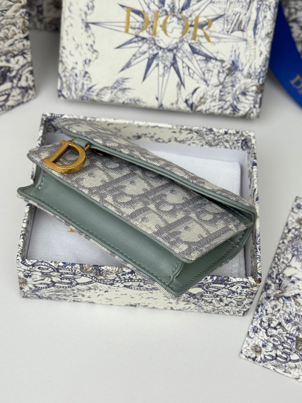 CD Saddle Lotus Wallet 10.5cm Grayish Jacquard GHW