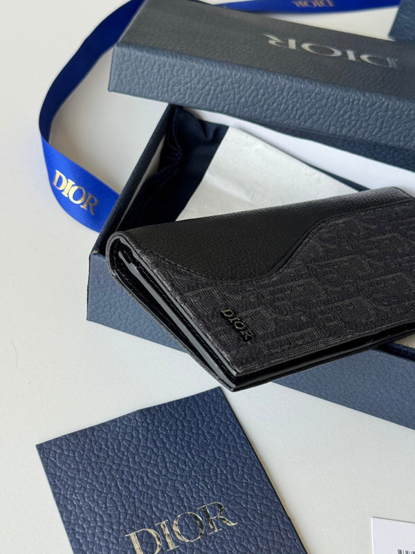 CD Saddle Long Vertical Wallet Black Cowhide & Jacquard