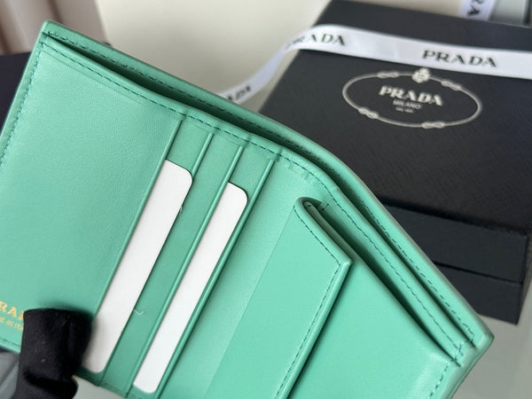 Pra 1MV204 Small Wallet Light Green Saffiano & Smooth Leather