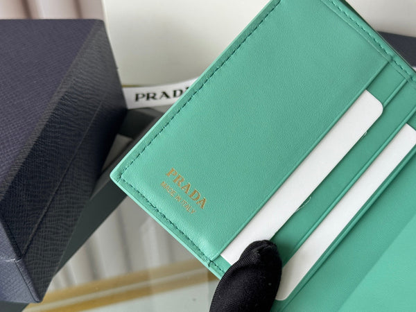 Pra 1MV204 Small Wallet Light Green Saffiano & Smooth Leather