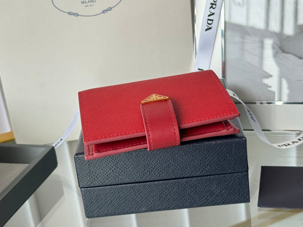 Pra 1MV204 Small Wallet Red Saffiano & Smooth Leather