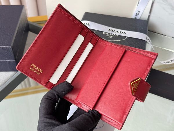 Pra 1MV204 Small Wallet Red Saffiano & Smooth Leather