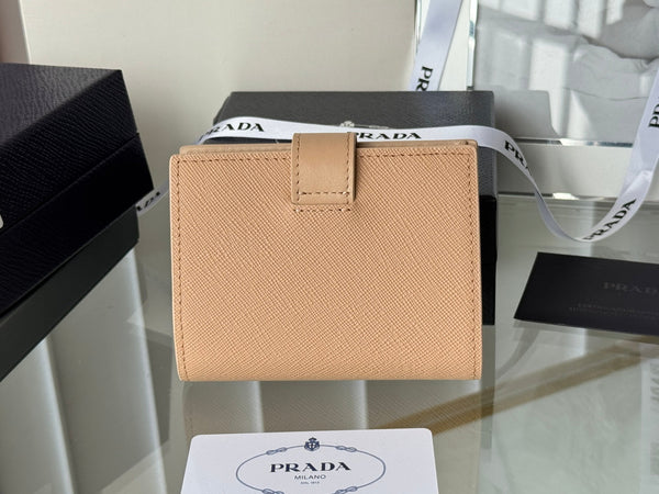 Pra 1MV204 Small Wallet Caramel Saffiano & Smooth Leather