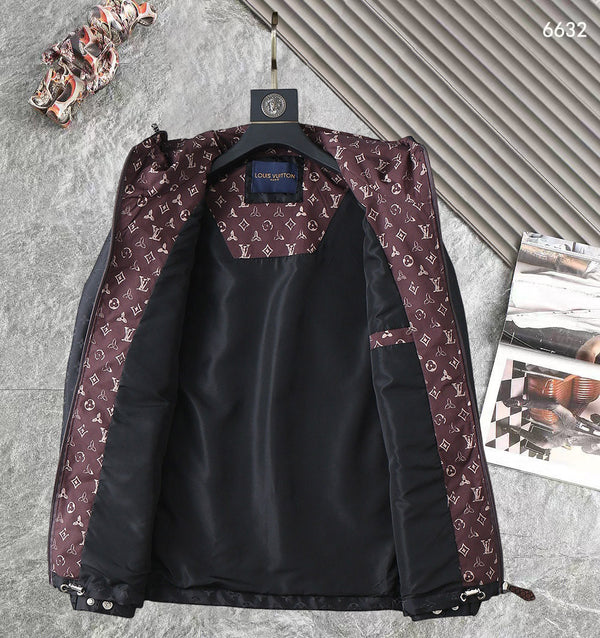 LV BLACK AND WINE RED TRIM MONOGRAM HOODED JACKET 238984