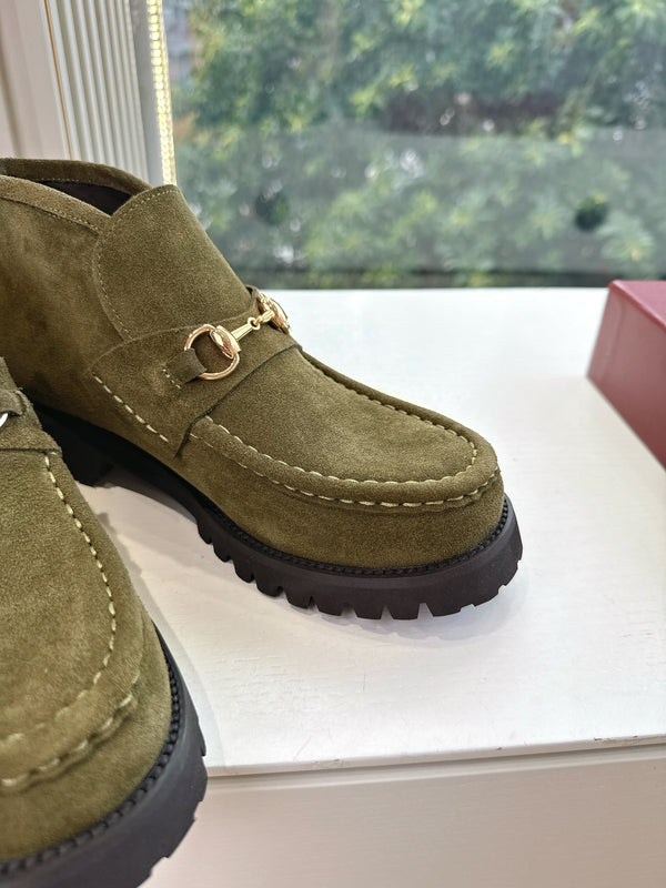 GG Men's Ankle Boot With Horsebit Variation Dark Green Suede 506838