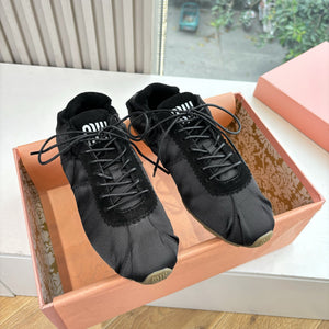 Miu Plume Sneakers Black Satin Suede 549132