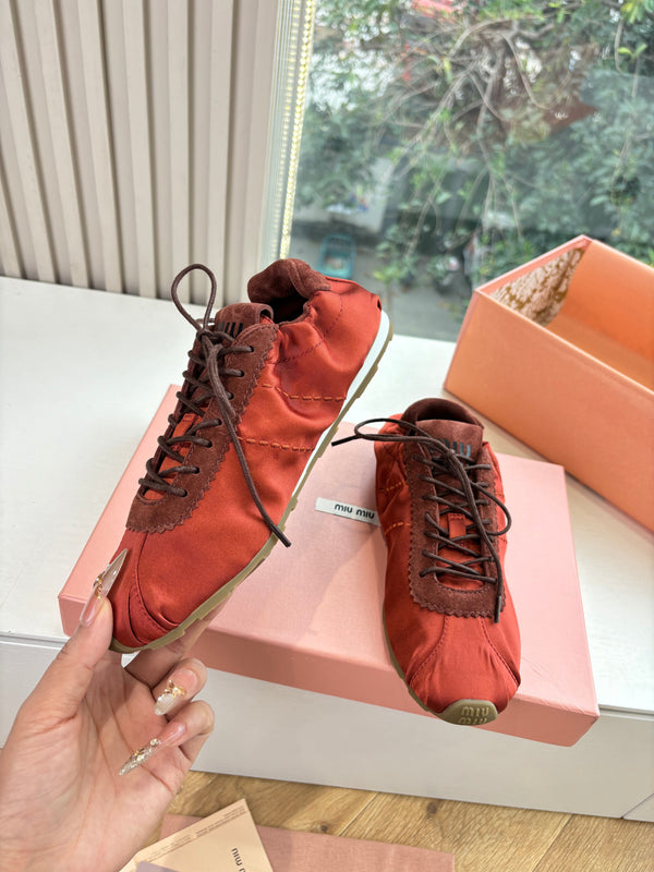 Miu Plume Sneakers Red Satin Suede 549136