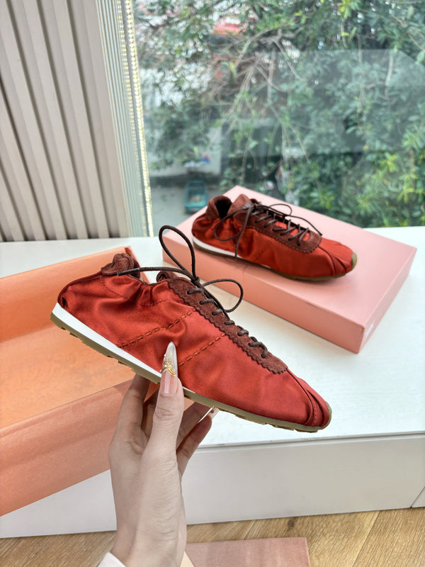 Miu Plume Sneakers Red Satin Suede 549136