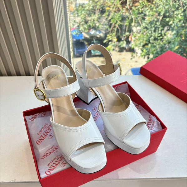 Valentino Fawcette Platform Sandal White Patent Leather 702276