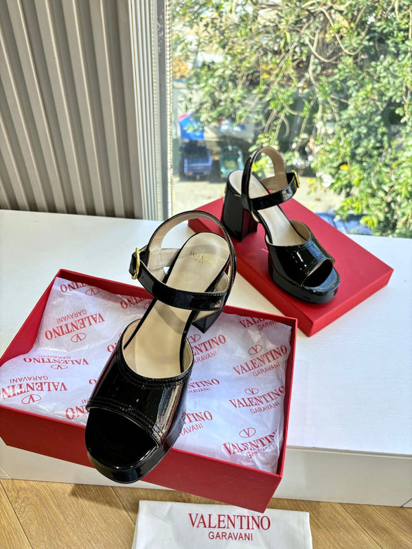 Valentino Fawcette Platform Sandal Black Patent Leather 702278