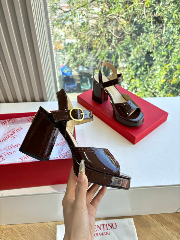 Valentino Fawcette Platform Sandal Brown Patent Leather 702279