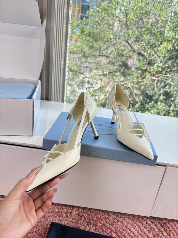 Prada G887 26s Slingback Cream Patent Leather 604188