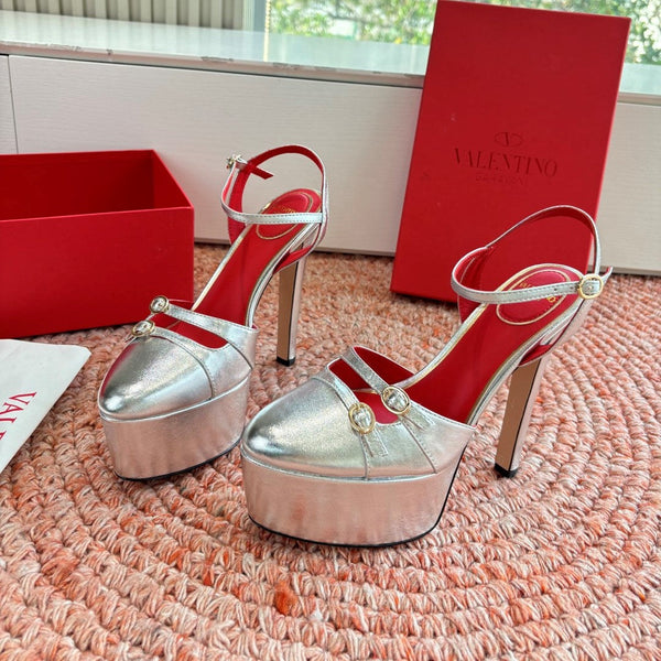 Valentino Escarpins plateforme Crasher 14,5 cm en cuir de mouton argenté 702228