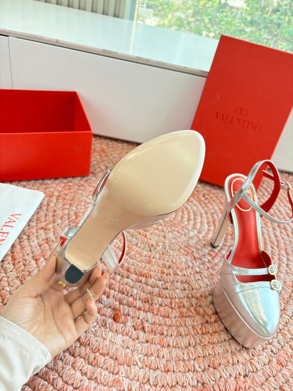 Valentino Escarpins plateforme Crasher 14,5 cm en cuir de mouton argenté 702228