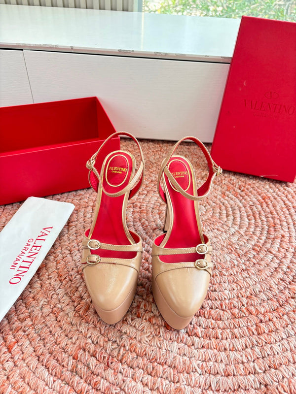 Escarpins plateforme Valentino Crasher 14,5 cm en peau de mouton beige 702231