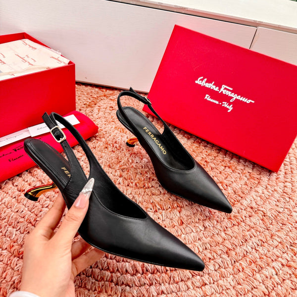 Ferragamo Salvatore Slingback Black Sheepskin 760455
