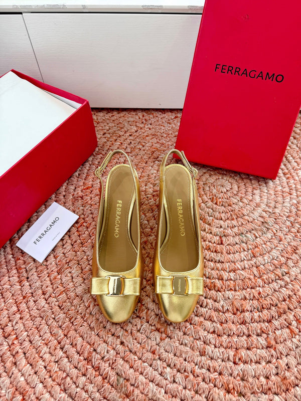 Ferragamo Vara Slingback Gold Sheepskin 760462