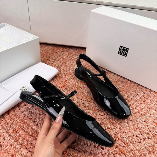 Totem Mary Jane Slingback Flat Black Glossy Leather 760427