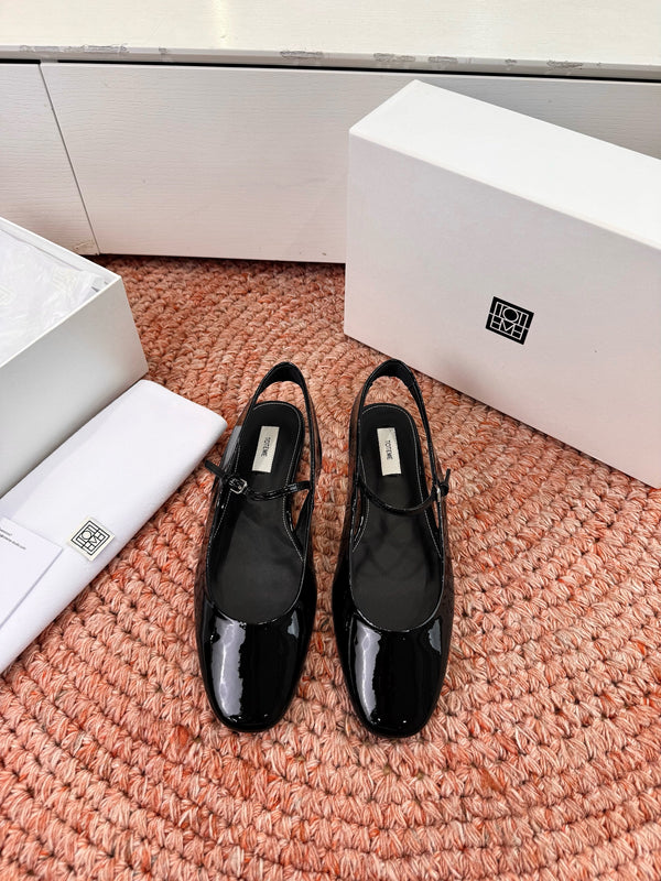Totem Mary Jane Slingback Flat Black Glossy Leather 760427