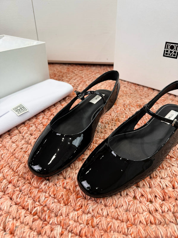 Totem Mary Jane Slingback Flat Black Glossy Leather 760427