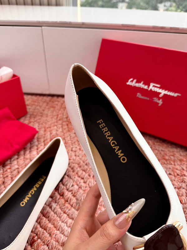 Ferragamo Gancini Ballet Flat Black White Lambskin 760472