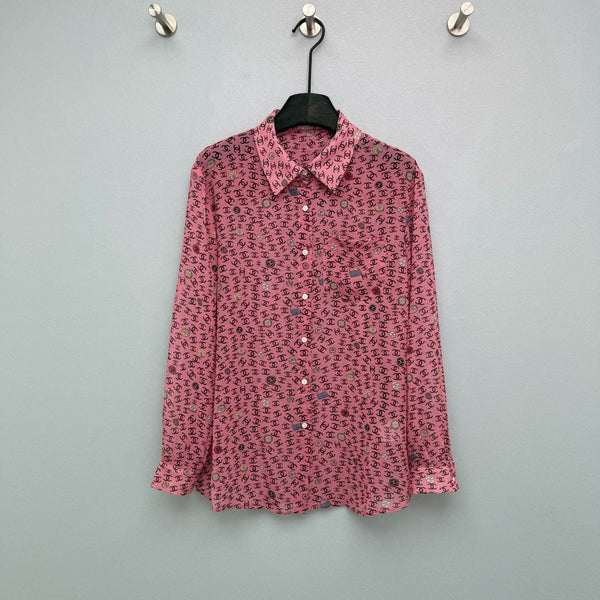 Chemisier à manches longues en polyester rose imprimé CC 26s 367045