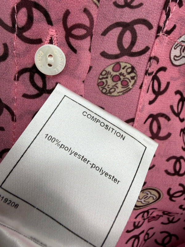 Chemisier à manches longues en polyester rose imprimé CC 26s 367045