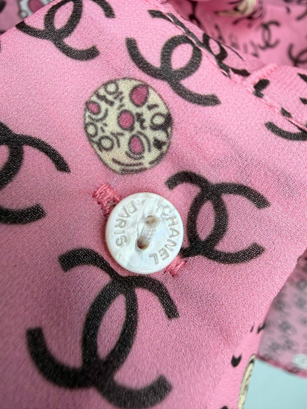 Chemisier à manches longues en polyester rose imprimé CC 26s 367045