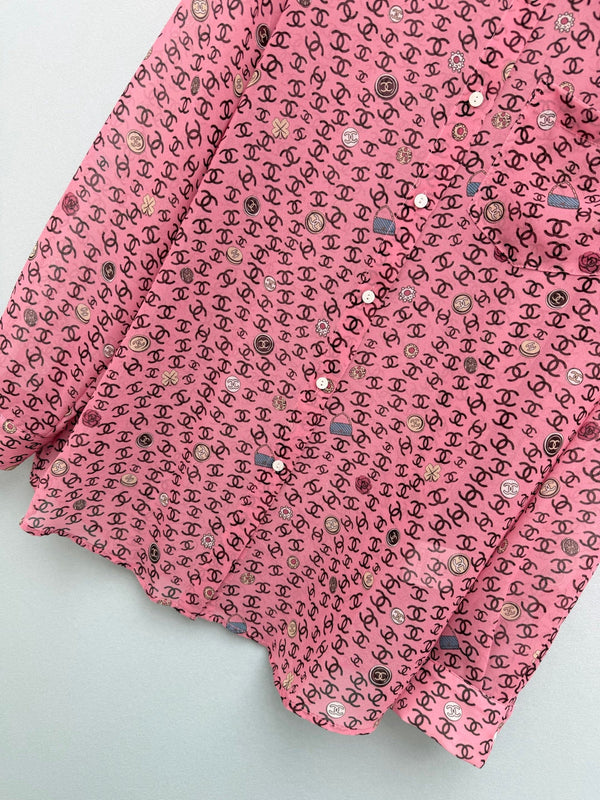Chemisier à manches longues en polyester rose imprimé CC 26s 367045