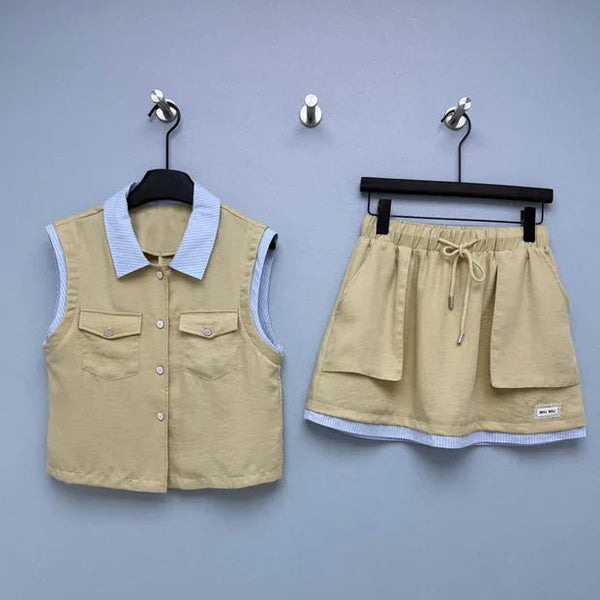 Miu 2026 Vest and Skirt Set Brown Cotton 643288