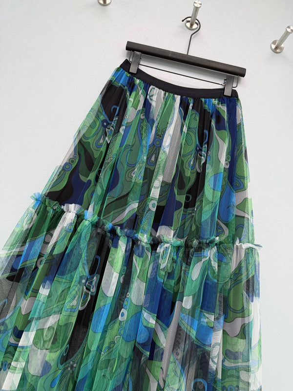 Pucci 26s Mesh Midi Skirt Green Cotton Polyester 371727