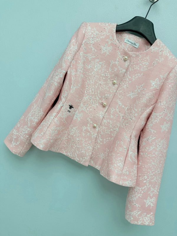 CD 26s Bee Embroidered Peplum Jacket Pink Polyester Wool 444917
