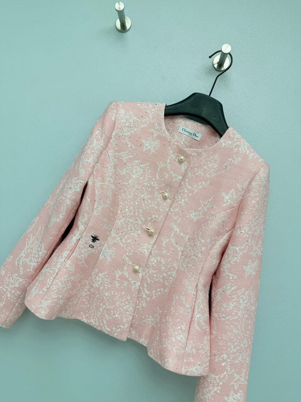 CD 26s Bee Embroidered Peplum Jacket Pink Polyester Wool 444917