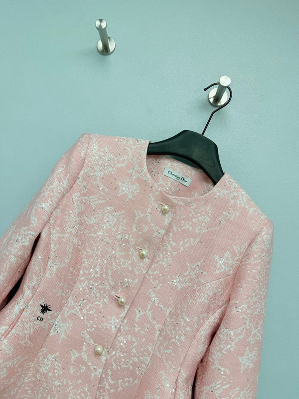 CD 26s Bee Embroidered Peplum Jacket Pink Polyester Wool 444917