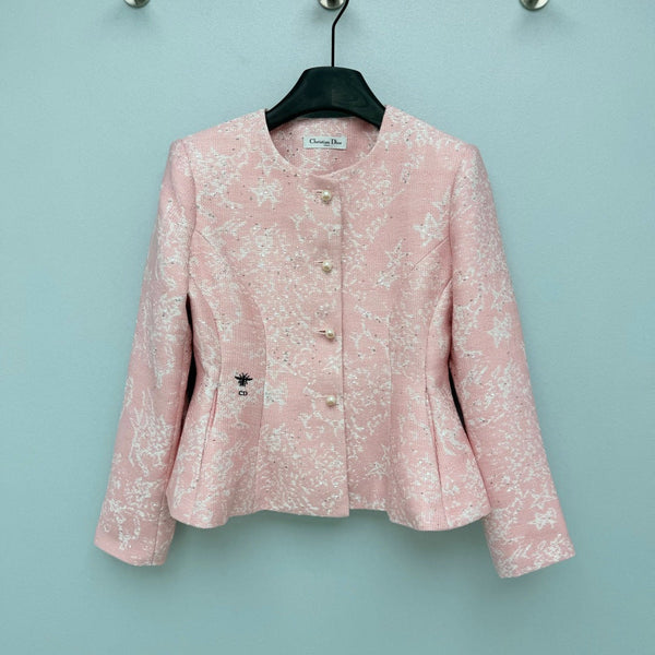 CD 26s Bee Embroidered Peplum Jacket Pink Polyester Wool 444917
