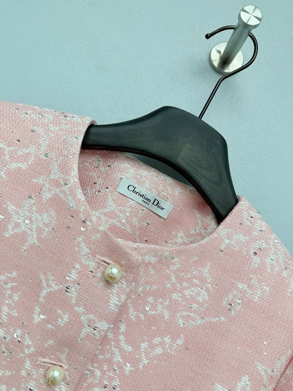 CD 26s Bee Embroidered Peplum Jacket Pink Polyester Wool 444917