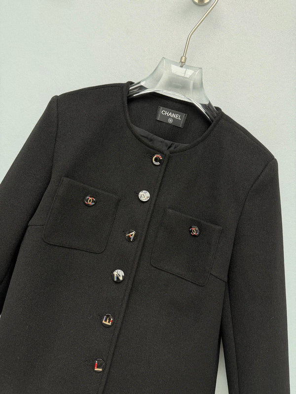 CC 26s Charms Button Cropped Jacket Black Wool 444873