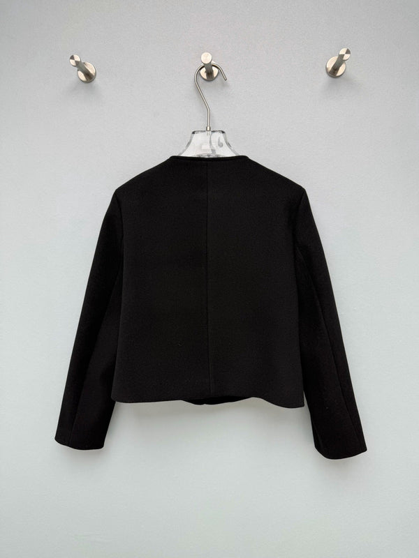 CC 26s Charms Button Cropped Jacket Black Wool 444873