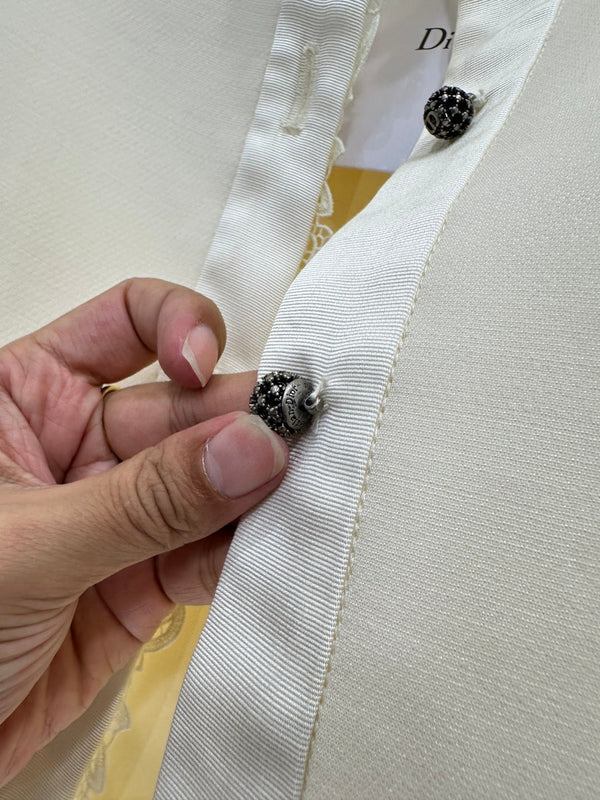 CD 25 Floral Embroidered Lapel Blazer Wool And Silk