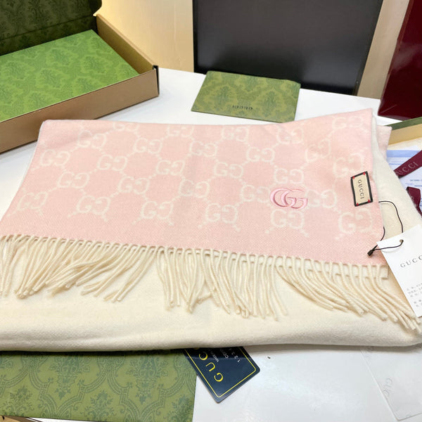 GG Double G Jacquard Scarf 180CM Light Pink Wool 283075