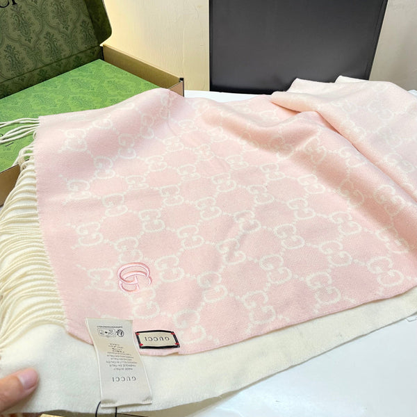 GG Double G Jacquard Scarf 180CM Light Pink Wool 283075